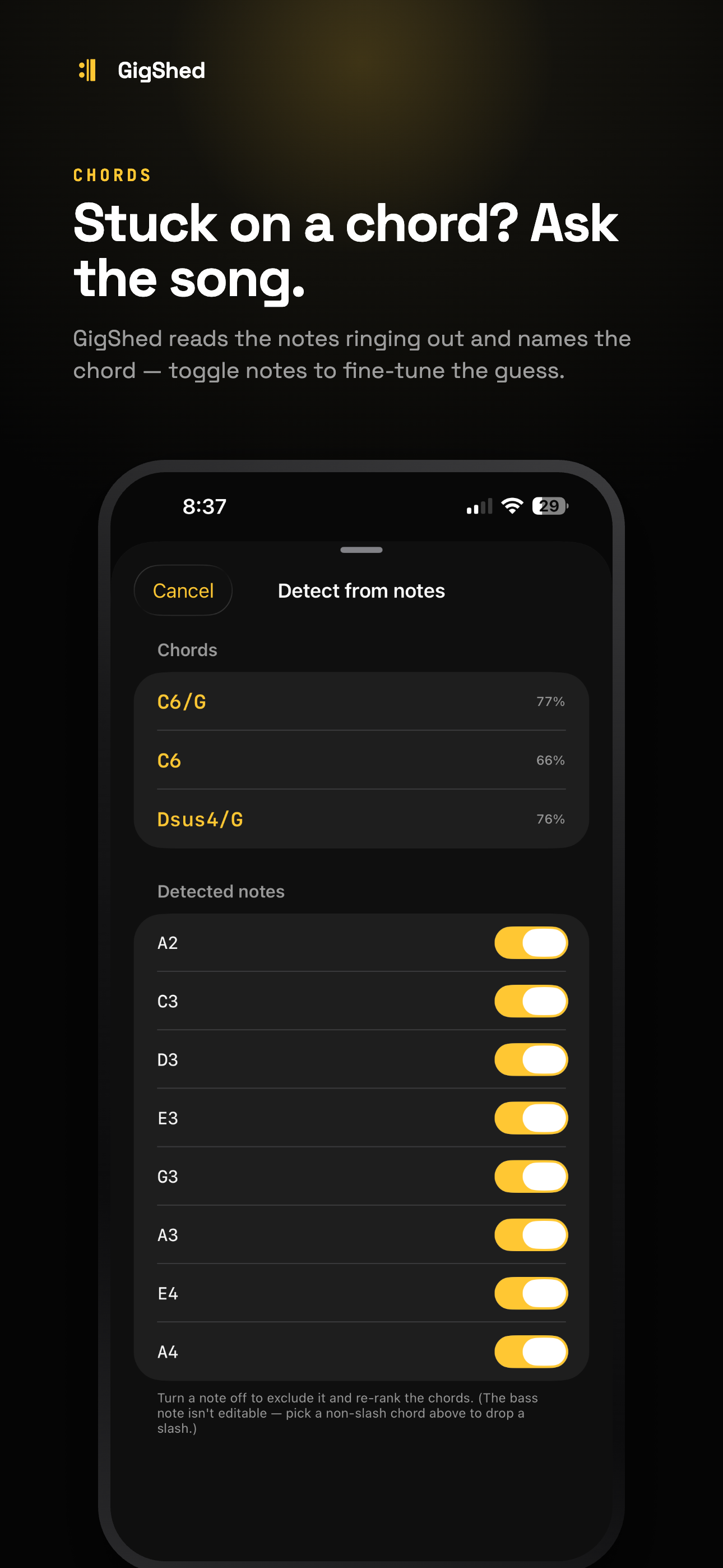GigShed — Detect from Notes names the chord you're stuck on